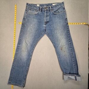 M&S Art Of Selvedge Jeans Mens Blue Straight Button Fly Stains 34x29